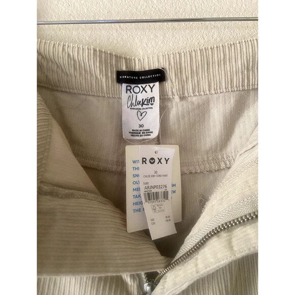 NWT Roxy Chloe X Kim Corduroys High Waist Wide Leg Pant Womens 30 Pelican Cream - Picture 2 of 8